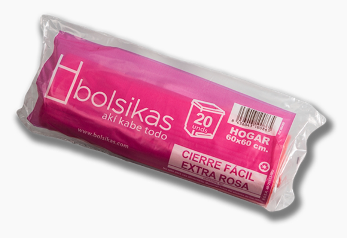 BOLSA BASURA AUTOCIERRE 60X60 ROSA SUPER GARPACK