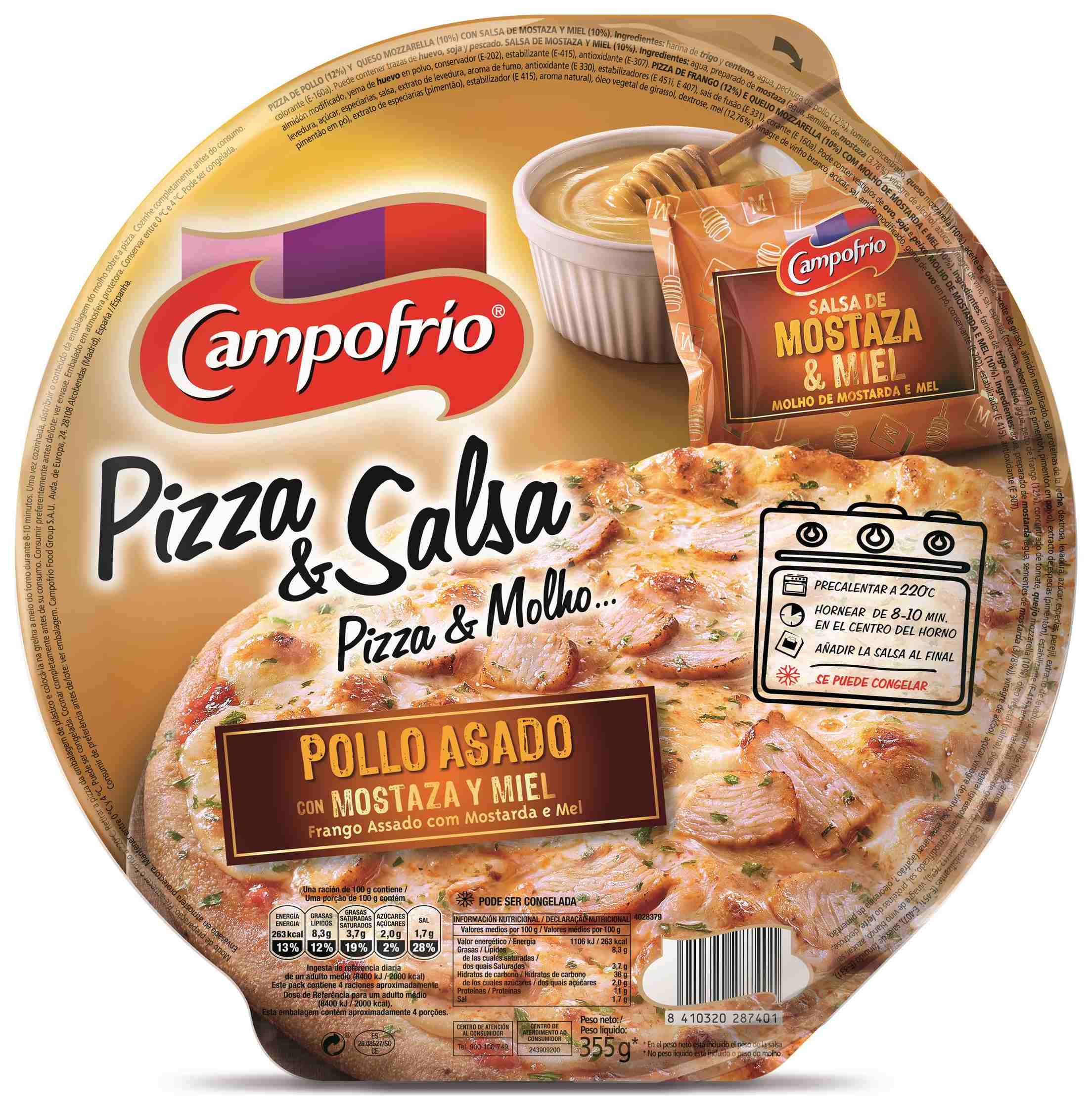 PIZZA POLLO ASADO MOSTAZA Y MIEL 350G CAMPOFRIO